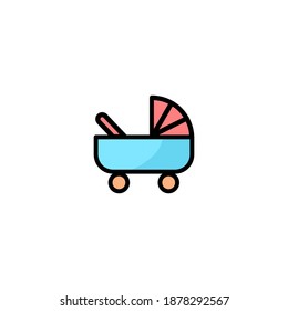 Stroller icon. Baby icon. Simple, flat, outline, black, color.