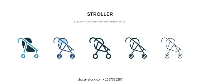 stroller icon in different style vector illustration. two colored and black stroller vector icons designed in filled, outline, line and stroke style can be used for web, mobile, ui