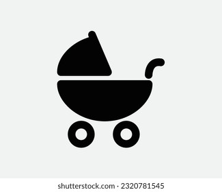 Stroller Icon. Pushchair Pram Push Chair Toddler Baby Infant Newborn Carriage Black White Sign Symbol Illustration Artwork Graphic Clipart EPS Vector