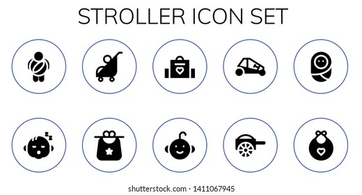 stroller icon set. 10 filled stroller icons.  Simple modern icons about  - Childhood, Baby, Stroller, Bib, Baby bag, Baby boy, Buggy, Carriage, bib