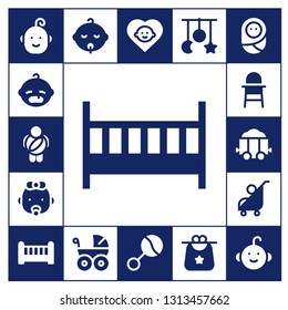 stroller icon set. 17 filled stroller icons.  Simple modern icons about  - Baby, Childhood, Cot, Baby chair, Carriage, Stroller, Crib, Baby carriage, Rattle, Crib toy, Bib, boy