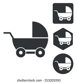 Stroller icon set, monochrome, isolated on white