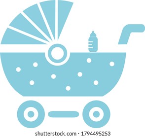 Rollensymbol, Vektorgrafik. Blue Stroller für Baby einzeln auf Weiß. Durchführung für Neugeborene.