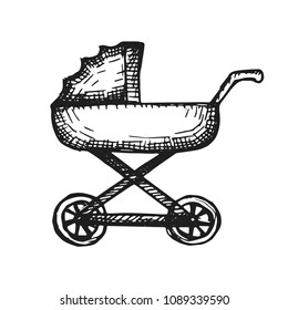 stroller icon vector sketch. isolated drawing.