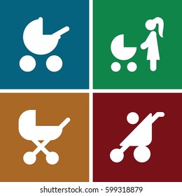 stroller icons set. Set of 4 stroller filled icons such as baby stroller