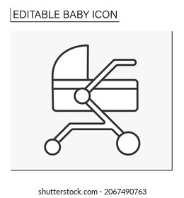  Stroller Line Icon. Newborn Carriage And Strollers. Baby Products. Childhood Concept. Isolated Vector Illustration. Editable Stroke