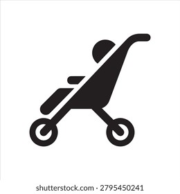 Stroller with little kid symbol vector icon.
