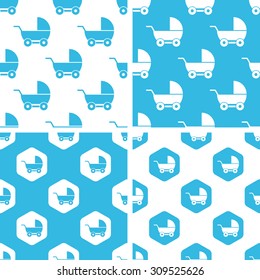Stroller patterns set, simple and hexagon, blue and white