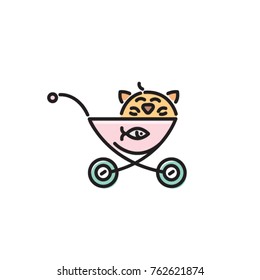 Stroller for Pets color logo icon. Contour illustration of a baby stroller