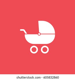 Stroller Pram Flat Icon On Red Background