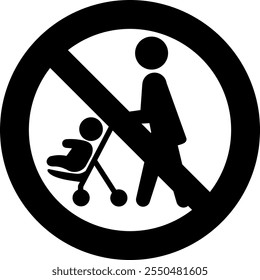 The stroller prohibition sign isolated on white background
