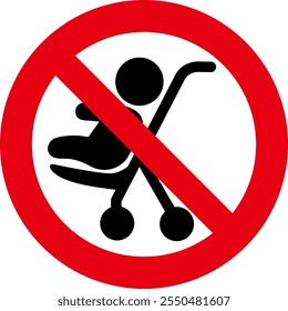 The stroller prohibition sign isolated on white background