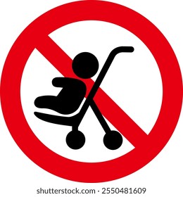 The stroller prohibition sign isolated on white background