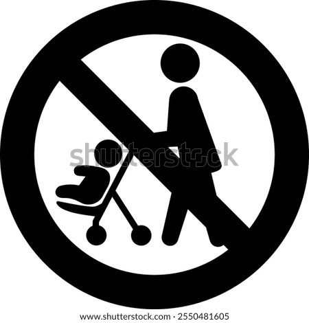 The stroller prohibition sign isolated on white background