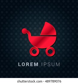 Stroller Red chromium precious metallic 3D Icon / Logo Design