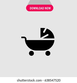 Stroller Vector Icon, Baby buggy with awning symbol. Simple, modern flat vector illustration for mobile app, website or desktop app  