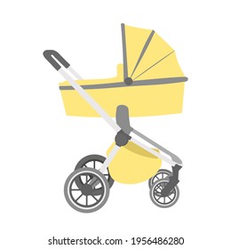 Stroller vector icon. Flat vector icon isolated on white background yellow stroller. fashionable modern baby stroller