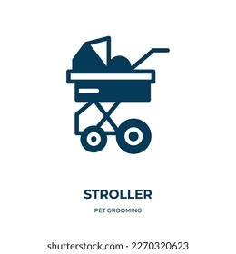 stroller vector icon. stroller, kid, baby filled icons from flat pet grooming concept. Isolated black glyph icon, vector illustration symbol element for web design and mobile apps