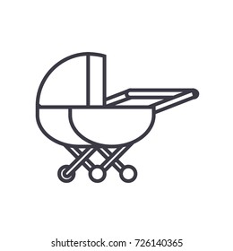 stroller vector line icon, sign, illustration on background, editable strokes