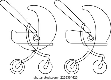 Stroller for walking with a newborn baby. Continuous line drawing. Vector illustration