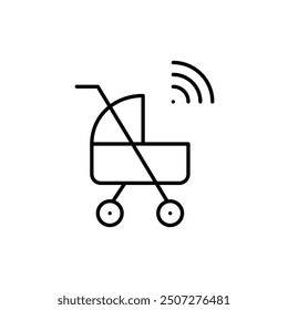 Stroller and wifi symbol. Smart children transportation device, kids tracking. Pixel perfect vector icon