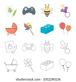 Stroller, windmill, lego, balloons.Toys set collection icons in cartoon,outline style vector symbol stock illustration web.