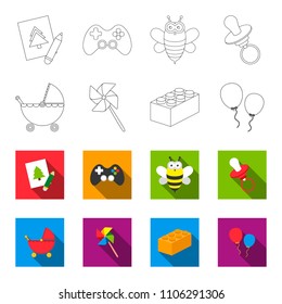Stroller, windmill, lego, balloons.Toys set collection icons in outline,flat style vector symbol stock illustration web.