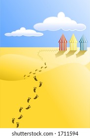 Strolling along the beach. Footsteps in the sand.