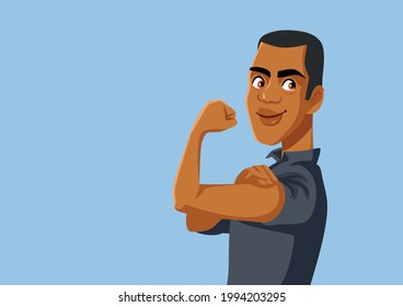 Strong African Man Flexing Arm. Powerful handsome young guy showing his self-confidence fighting against social inequality
