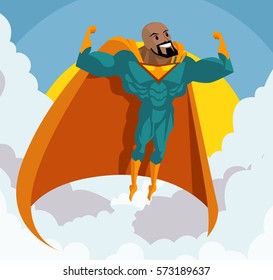 strong african superhero flying in the sky