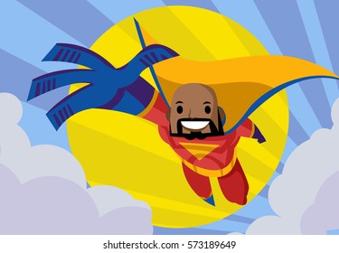 strong african superhero flying in the sky