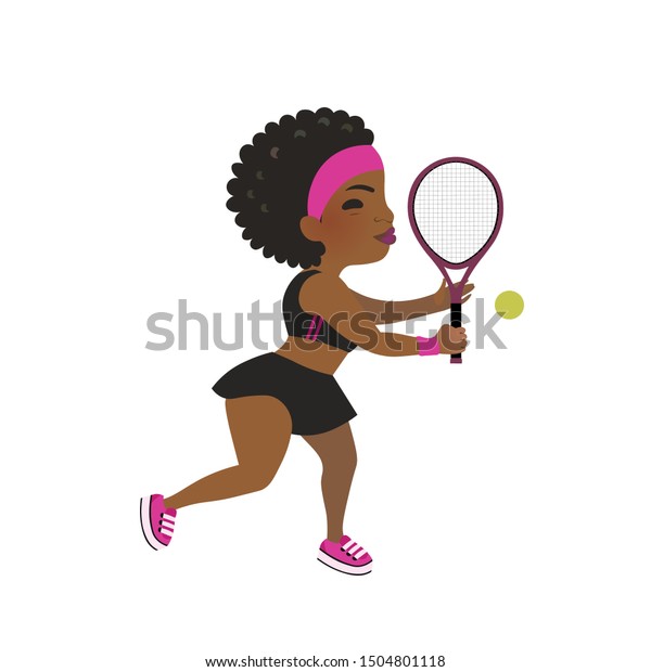 Strong Afroamerican Girl Playing Tennis Vector Stock Vector (Royalty ...