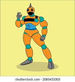 a strong and agile robot character with an athletic body shape, suitable for mascots, stickers, wallpapers