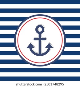 Strong  anchor symbol on navy white and blue background, decorative background