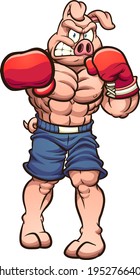 Strong angry boxing pig throwing a punch. Vector clip art illustration with simple gradients. All on a single layer.
