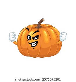 Strong Angry Pumpkin Cartoon Character.