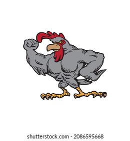 Ilustración vectorial del logotipo de la mascota de gallo fuerte y enfadado. trazos editables.