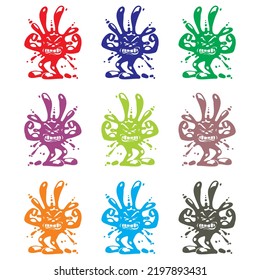 Strong And Angry Stain Vector illustration. Set Of Colored Blots. 
Blots With Face Expression