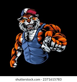 Strong and angry Tiger. The wild animal has huge muscles