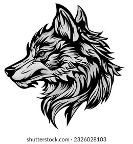 Strong Angry wild Wolves detalla la boca de ilustración y colmillos de barras Símbolos para tatuajes, emblemas o logotipo, aislados en un fondo blanco.