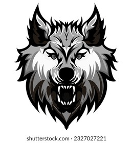 Strong Angry wild Wolves detail illustration mouth and bared fangs Symbols for tattoo, emblem or logo, isolated on a white background.