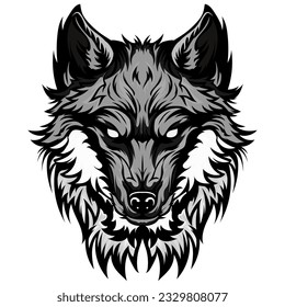 Strong Angry wild Wolves detail illustration mouth and bared fangs Symbols for tattoo, emblem or logo, isolated on a white background.