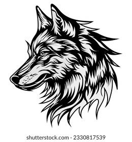 Strong Angry wild Wolves detail illustration mouth and bared fangs Symbols for tattoo, emblem or logo, isolated on a white background.