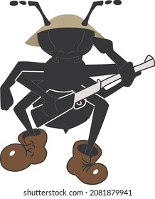 Hormiga fuerte con vector de espadas de Samurai
