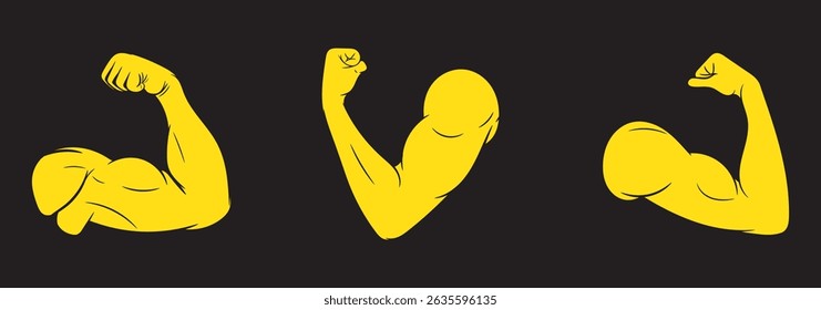 Strong arm biceps icon vector set illustration. Arm biceps silhouette art.