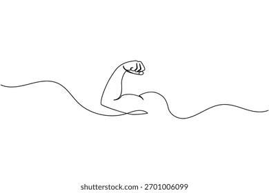 Strong arm continuous one line drawing showing muscle and power concept