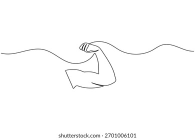 Dibujo continuo de una línea del brazo fuerte que muestra el concepto del músculo y del poder