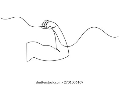Strong arm continuous one line drawing showing muscle and power concept