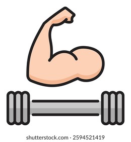 Strong arm and dumbbell icon, symbolizing strength training, fitness, bodybuilding, or physical health.