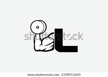 strong arm and dumbbell, simple icon vector of Gym logo, fitness logo, bodybuilder icon with white backgroud, letter L